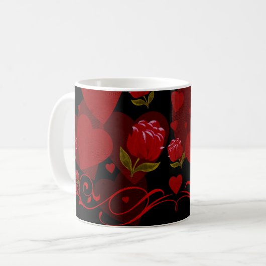 Mug Coeur rouge, roses rouges pour la Saint Valentin (Devant gauche)