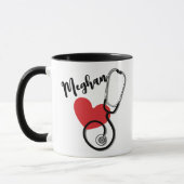 Mug Coeur rouge Stethoscope Nom Infirmière Docteur Caf (Gauche)