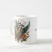 Mug Coeur Steampunk avec ailes et roses (Devant gauche)