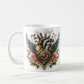 Mug Coeur Steampunk avec ailes et roses (Gauche)