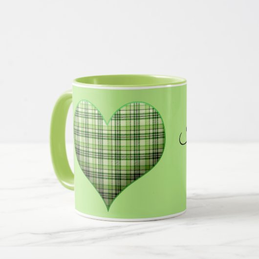 Mug Coeur vert rétro plaid St Patrick I love Irish (Devant gauche)