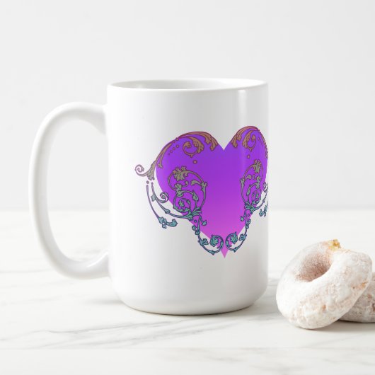 Mug Coeur violet élégant et romantique avec de la pros (Avec donut)