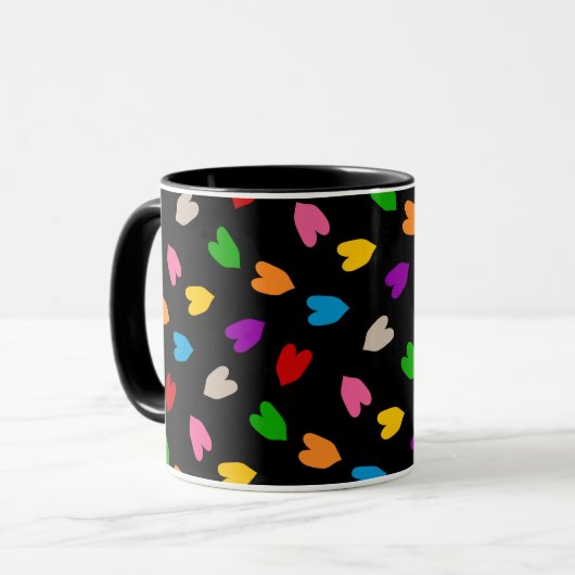 Mug Cœurs Amour Colorés Motif Design Noir (Devant gauche)