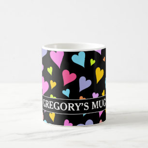 Mug Coeurs amusants, amoureux et colorés Motif + Nom 