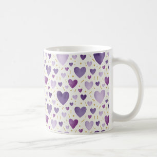 Mug Cœurs aquarelle lavande et or peints à la main
