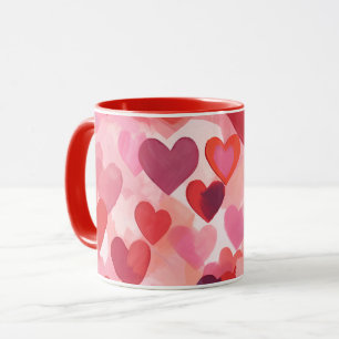 Mug Cœurs aquarelle rose et rouge Coquette romantique