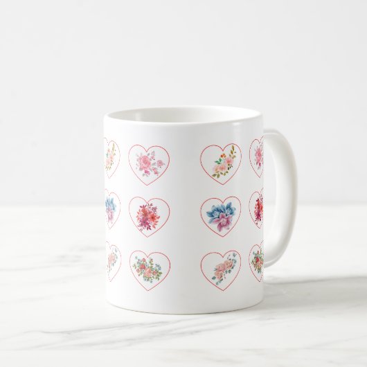 Mug Coeurs avec fleurs (Devant droit)