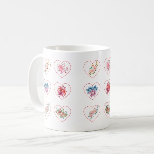 Mug Coeurs avec fleurs (Devant gauche)