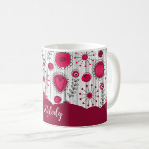 Mug Coeurs blancs blancs blancs blancs Whimsical fleur
