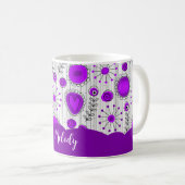 Mug Coeurs blancs violet blanc Whimsical fleurs nom fl (Devant droit)