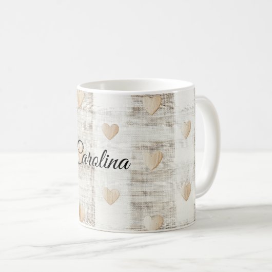 Mug Coeurs Boho Beige Blanc Crème (Devant droit)