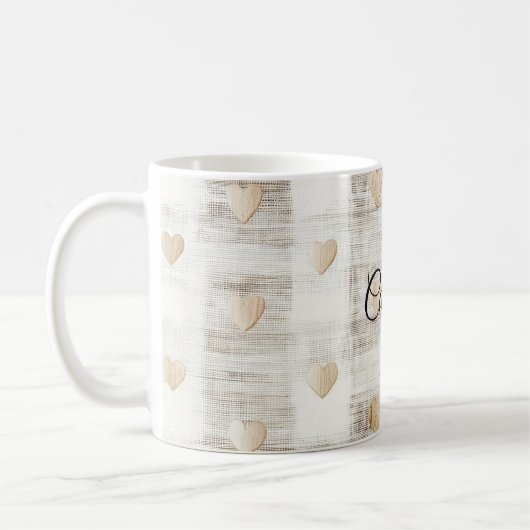 Mug Coeurs Boho Beige Blanc Crème (Gauche)