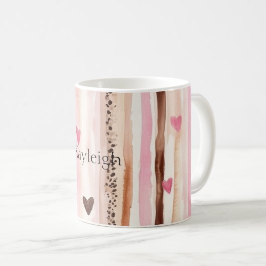 Mug Coeurs Brown Empreintes de léopard roses (Devant droit)