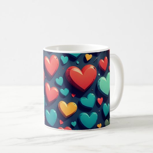Mug Coeurs colorés, art Valentin (Devant droit)