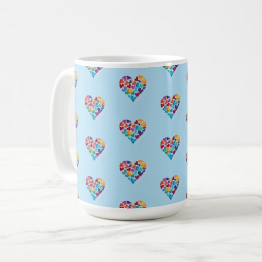 Mug Coeurs colorés Design, Bleu, Profitez!, Personnali (Devant gauche)