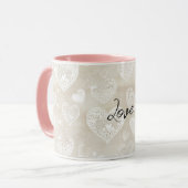 Mug Cœurs Crème Romantiques (Devant gauche)