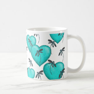 Mug Coeurs d'amour et libellules Turquoise
