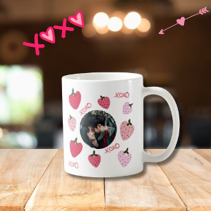 Mug Coeurs d'amour fraise XOXO et 2 photos personnalis