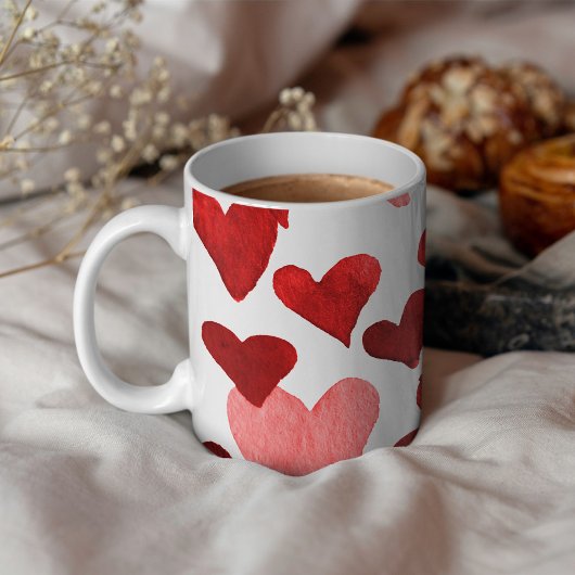 Mug Coeurs d'aquarelle de la Saint-Valentin - rouge