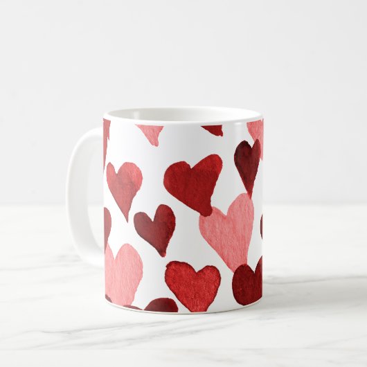 Mug Coeurs d'aquarelle de la Saint-Valentin - rouge (Devant gauche)