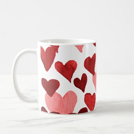 Mug Coeurs d'aquarelle de la Saint-Valentin - rouge (Gauche)