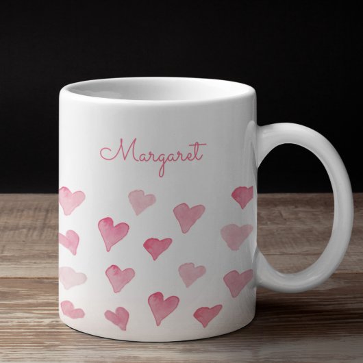 Mug Coeurs d'aquarelle personnalisée joliment dessinés