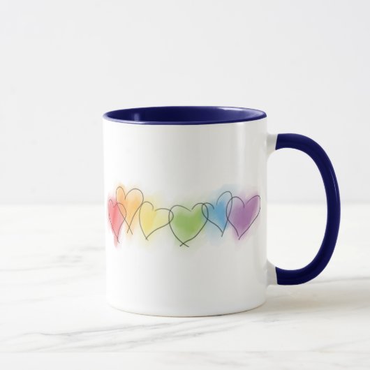 Mug Coeurs d'arc-en-ciel d'aquarelle (Droite)