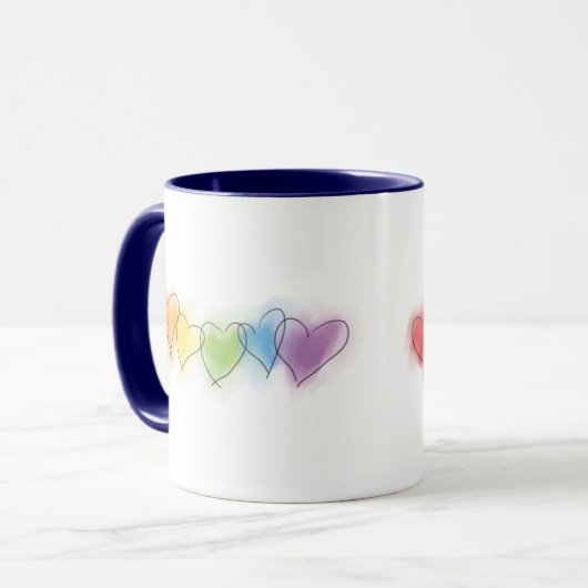 Mug Coeurs d'arc-en-ciel d'aquarelle (Devant gauche)