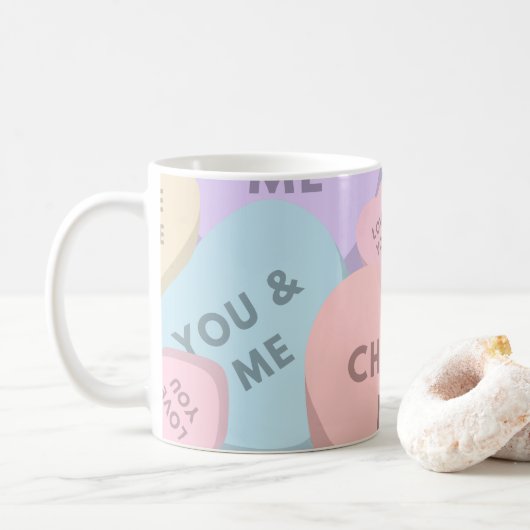 Mug Coeurs de bonbons mignons Saint-Valentin (Avec donut)