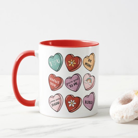 Mug Coeurs de bonbons | Valentine Candy Heart (Avec donut)