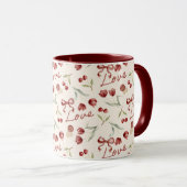 Mug Cœurs de cerise rouges crème Saint-Valentin Amour (Devant droit)