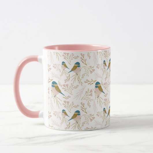 Mug Coeurs de chickadee en or rose mignon imprimé (Gauche)