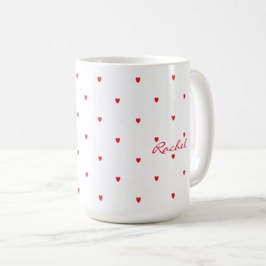 Mug Coeurs de doodle rouge mignons Monogramme de class (Devant droit)
