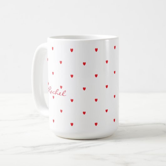 Mug Coeurs de doodle rouge mignons Monogramme de class (Devant gauche)