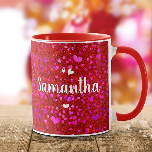 Mug Coeurs de feuille rose mou parties scintillant mon