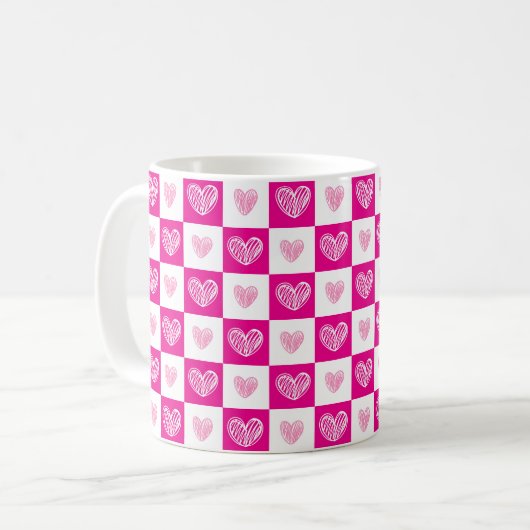 Mug Coeurs de griffes roses vérifier motif (Devant gauche)