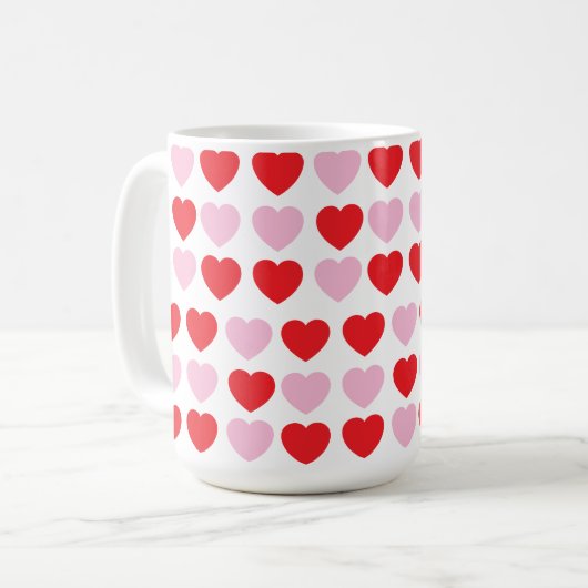 Mug Coeurs de la fête des Valentines rouges et roses (Devant gauche)