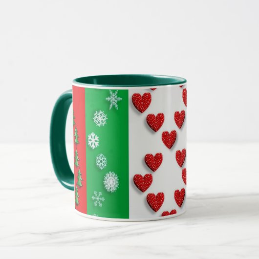 Mug Coeurs de Noël & plus, design coloré, (Devant gauche)