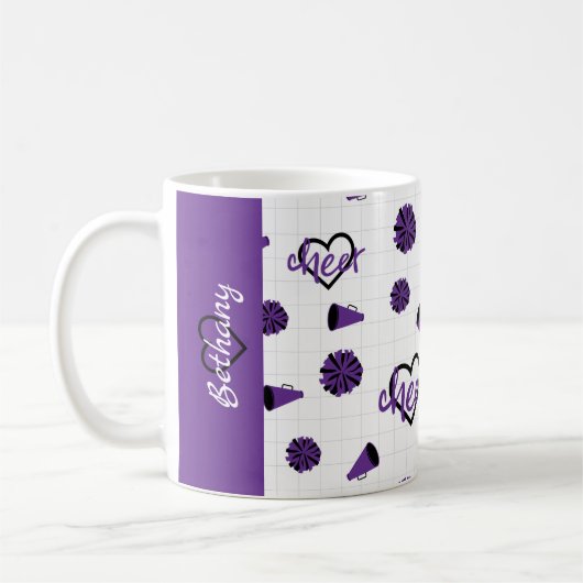 Mug Coeurs de poitrine pourpre, Pom Poms, Motif de még (Gauche)