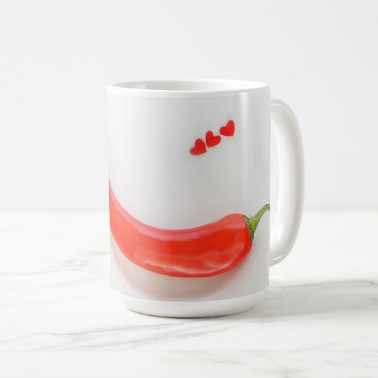 Mug Coeurs de poivre chaud rouge blanc (Devant droit)