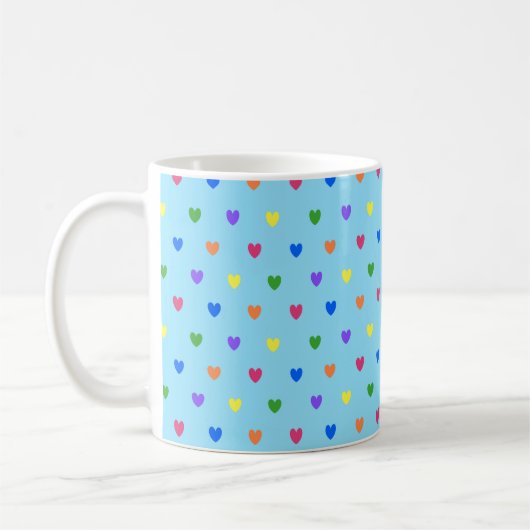 Mug Coeurs de polka arc-en-ciel sur bleu bébé (Gauche)