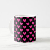 Mug Coeurs de polka rose Fuchsia sur noir (Devant gauche)