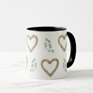 Mug Cœurs d'eucalyptus et de bois à l'aquarelle