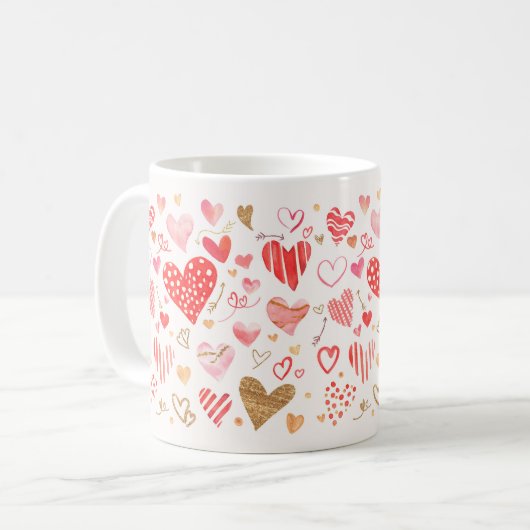 Mug Coeurs d'or rose rouge (Devant gauche)