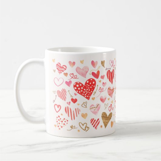 Mug Coeurs d'or rose rouge (Gauche)