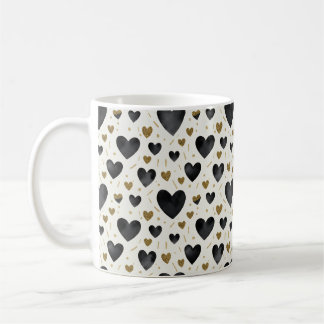 Mug Cœurs élégants aquarelle noire et dorés pailletés