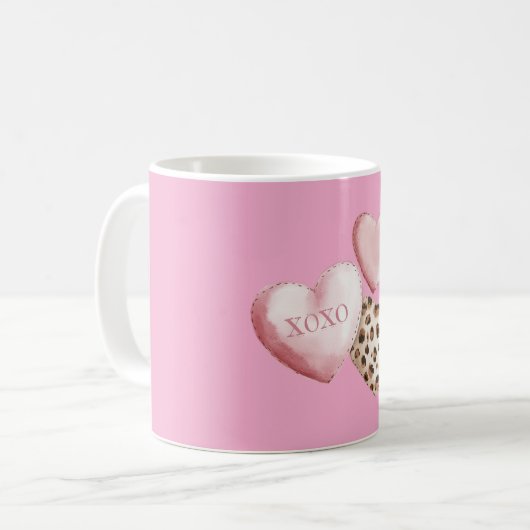 Mug Coeurs Empreintes de léopard XOXO Rose (Devant gauche)