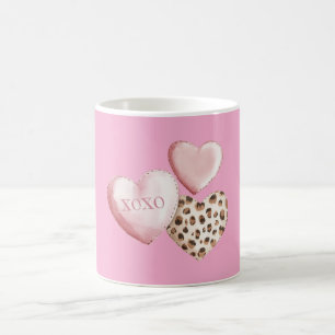 Mug Coeurs Empreintes de léopard XOXO Rose