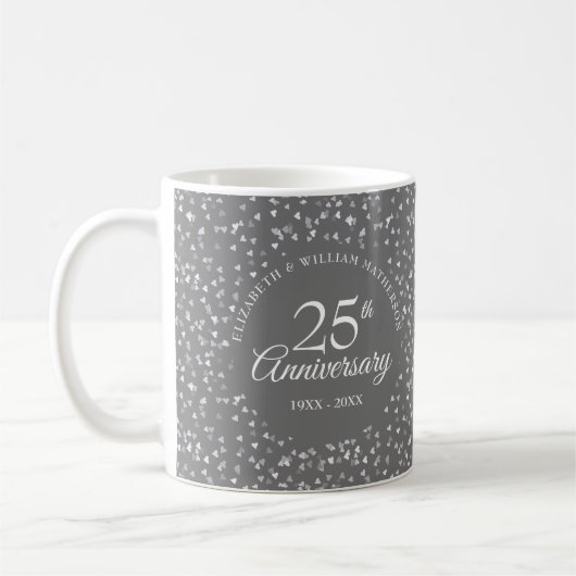 Mug Cœurs en Argent pour les 25 Ans de Mariage (Gauche)