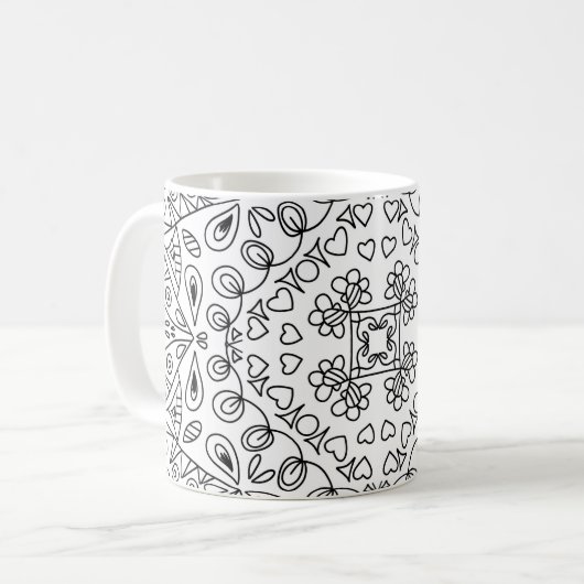Mug Coeurs en forme de noir et blanc Motifs (Devant gauche)